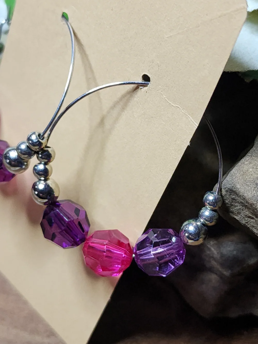 Handcrafted Pink & Purple Beaded Hoop Earrings